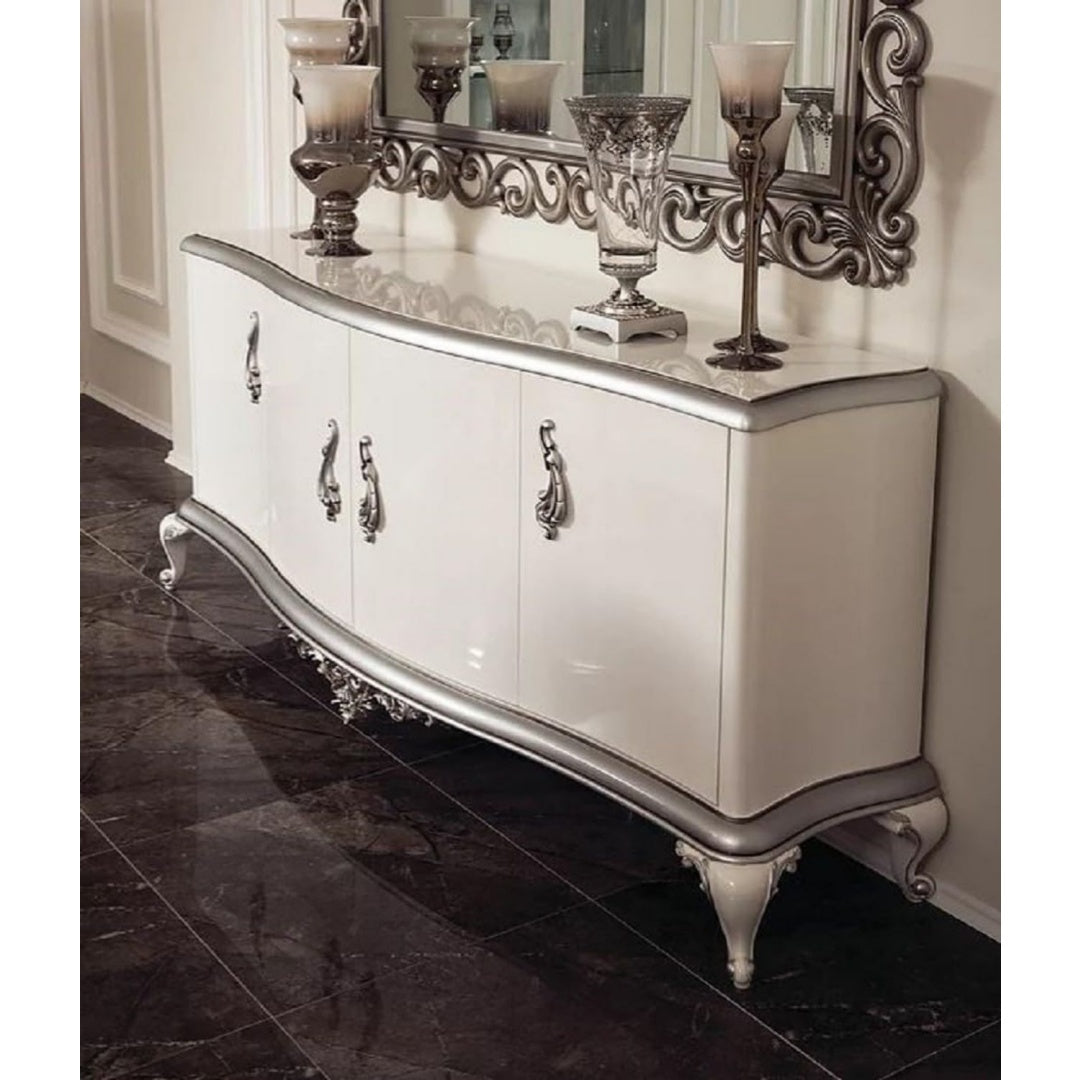Sideboard in Weiss und Silber mit 4 Tueren