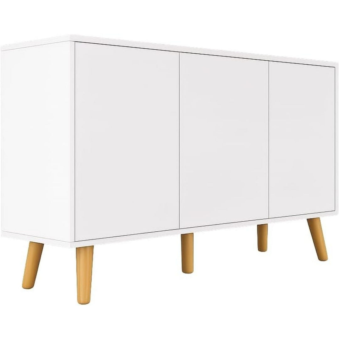 Grifflose Fronten und Holzbeine an dem Sideboard