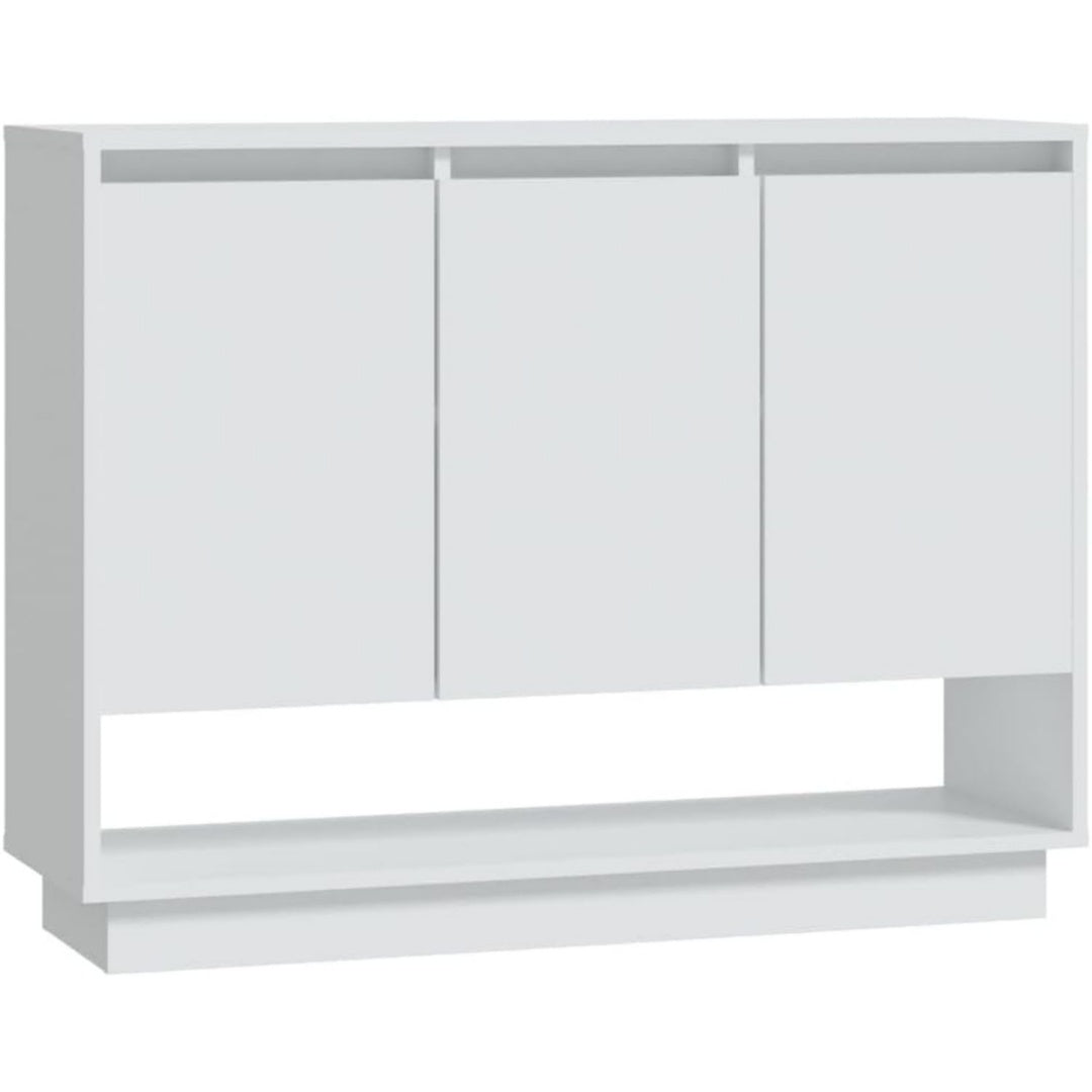 Offene Ablagen und 3 Tueren an dem Sideboard