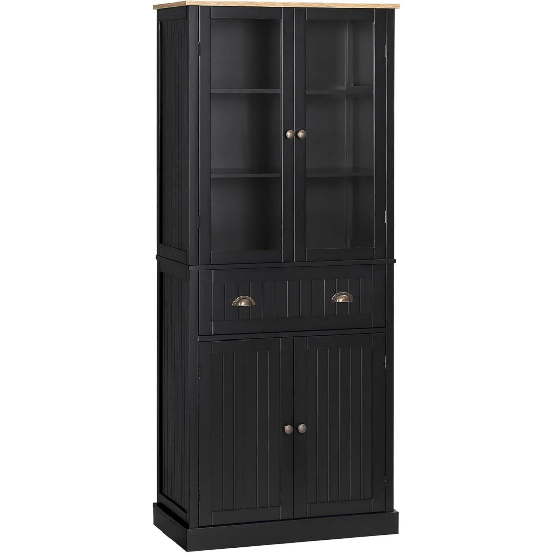 Glastueren an dem Sideboard aus Samt und Holzwerkstoff
