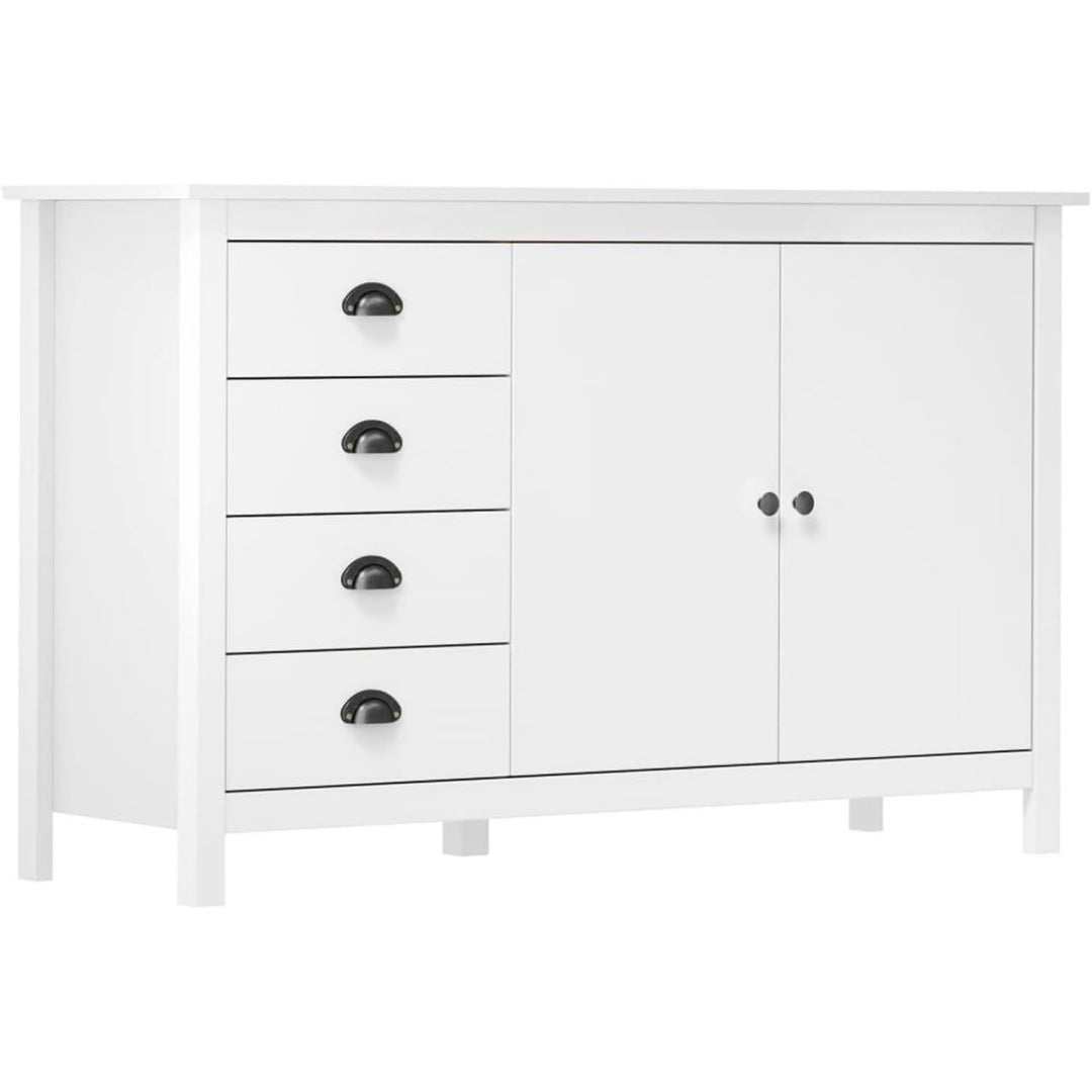 Das Sideboard misst 130 x 40 x 80 cm in Weiss und Naturbraun